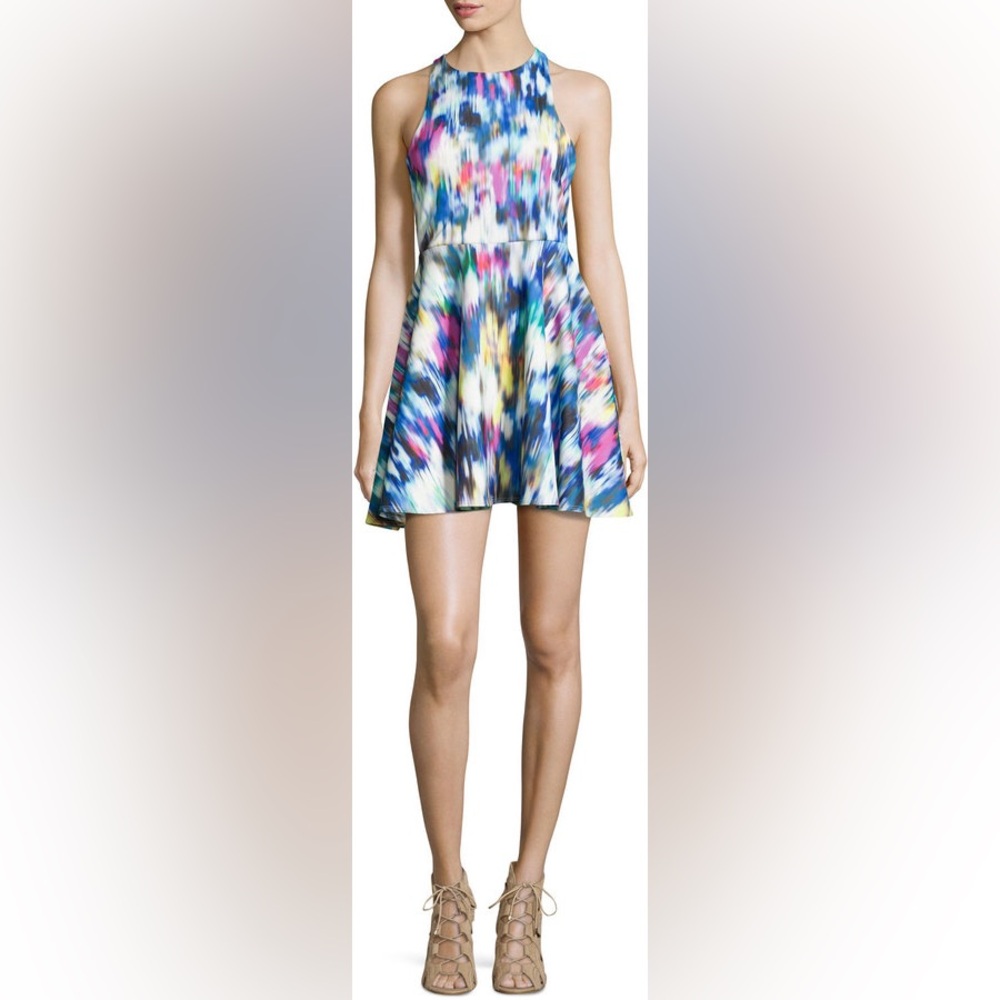 Townsen Waterfall-Print Scuba Fit-and-Flare Dress, Size Small